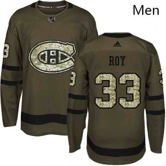 Mens Adidas Montreal Canadiens 33 Patrick Roy Authentic Green Salute to Service NHL Jersey